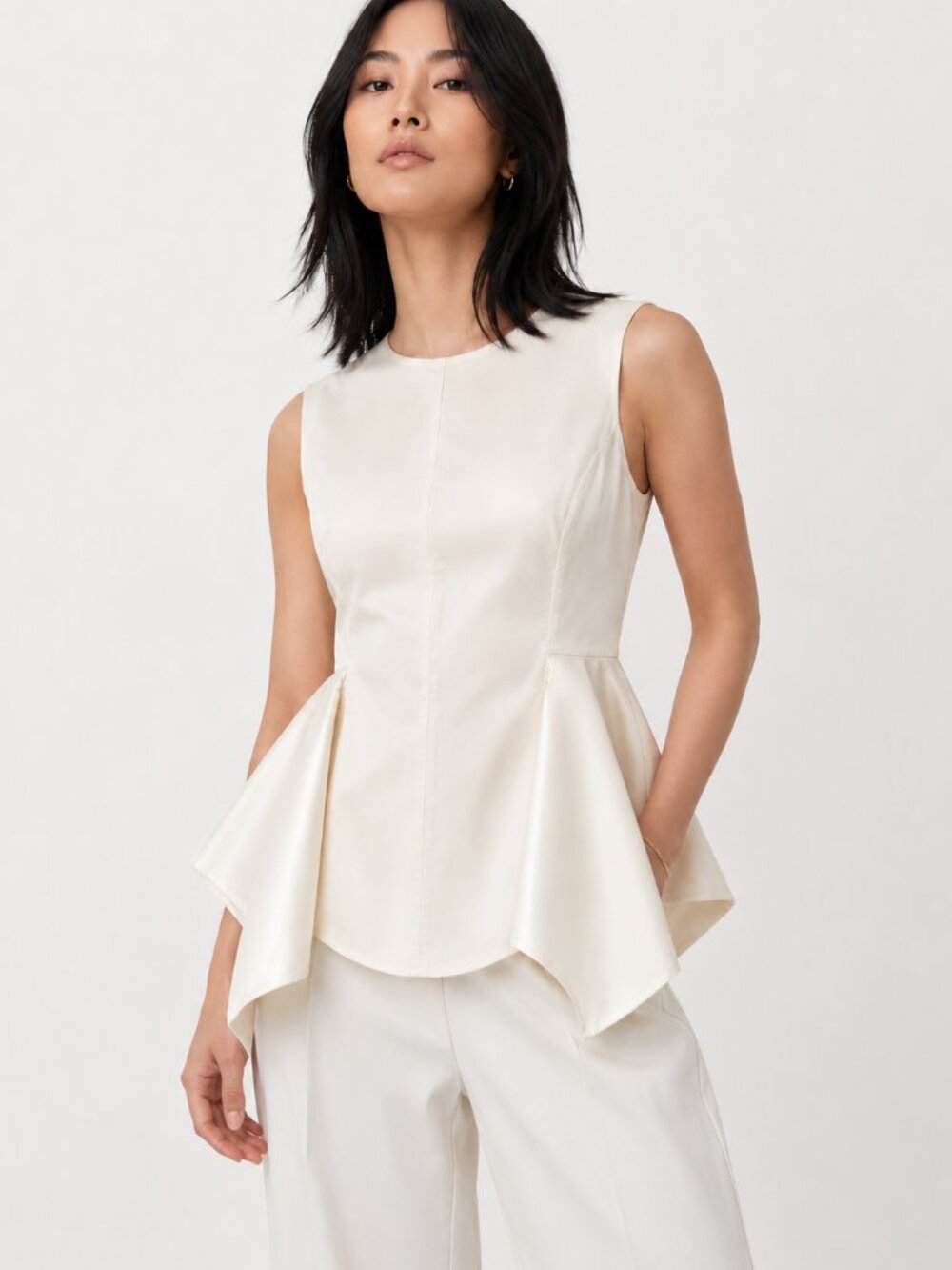 Theory Ivory Sleeveless Peplum Flare Top